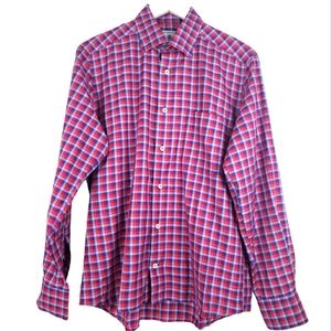David Donahue Men's Button Front Shirt Size Medium Red/Blue